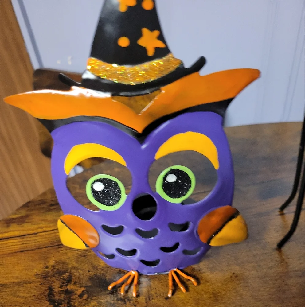 Halloween Owl, Spider, and Pumpkin candle holder